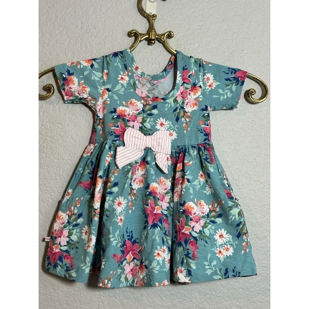Ruffle Butts Baby Girl Floral Dress NWOT size‎ 12-18 months Blue Pink